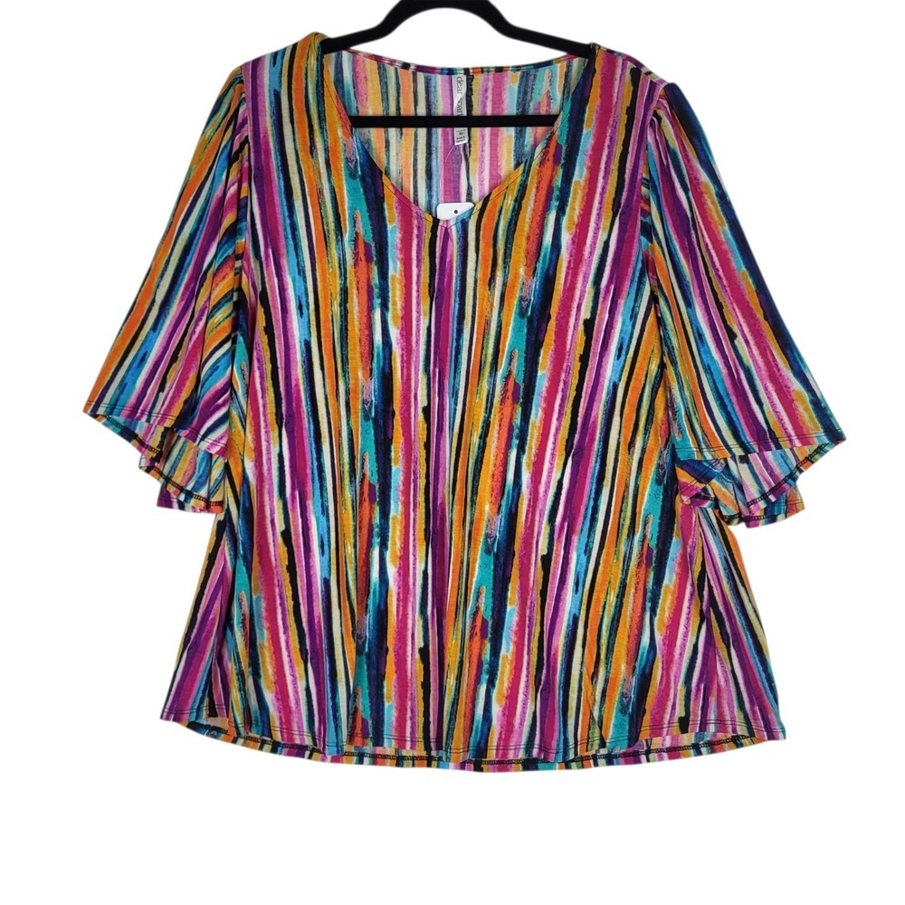 Dear Scarlett Top Women's XL Multicolor Striped Art To Wear Boho Peasant NWT